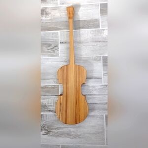 Vintage Folk Art Hand-Carved Wooden Violin – Solid Oak Wall Decor – 29” – Signed